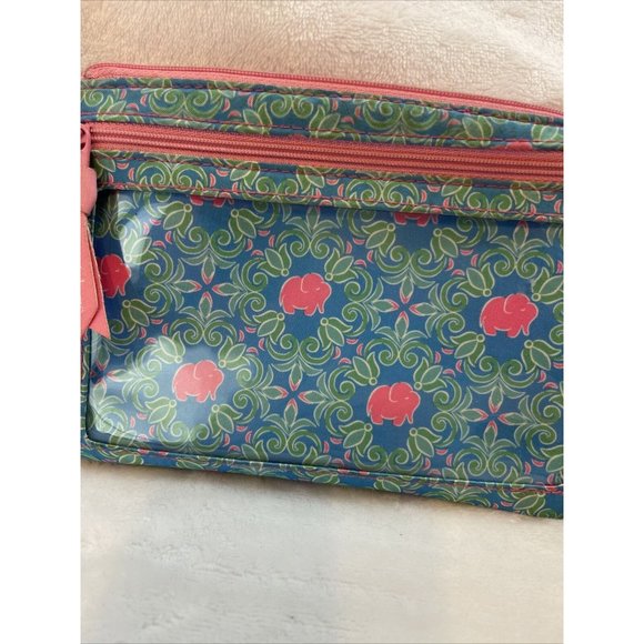 Simply Southern Wristlet Blue And Green With Pink Elephants See Through Pouch‎ - Picture 2 of 8
